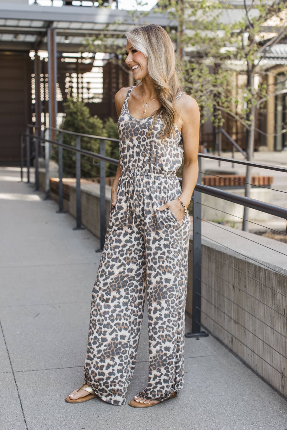 Wild Horizon V-Neck Cami Jumpsuit- Leopard