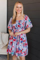 Fulfilling Destinies Floral Mini Dress- Light Indigo & Fuchsia