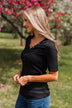 Miss What We Had V-Neck Top- Black