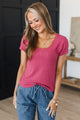 Dreamy Daze Short Sleeve Ribbed Top- Berry