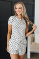 Pure Ease Polka Dot Short Sleeve Top- White & Black