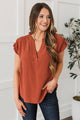 Lucky In Love V-Neck Top- Dark Rust