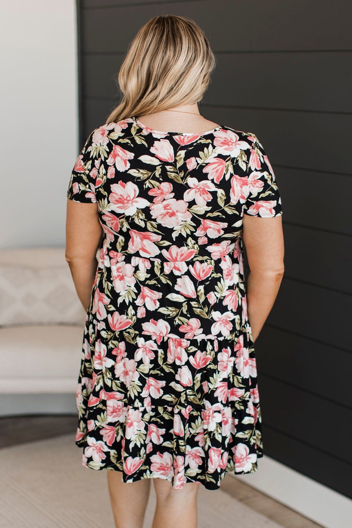 Important Things In Life Floral Dress- Black