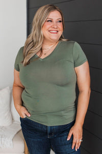 Something To Cling To V-Neck Top- Olive