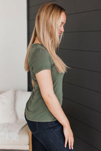 Something To Cling To V-Neck Top- Olive