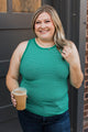 Totally Darling Striped Knit Tank Top- Emerald