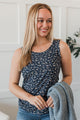 Through Spring Floral Tank Top- Dark Denim Blue
