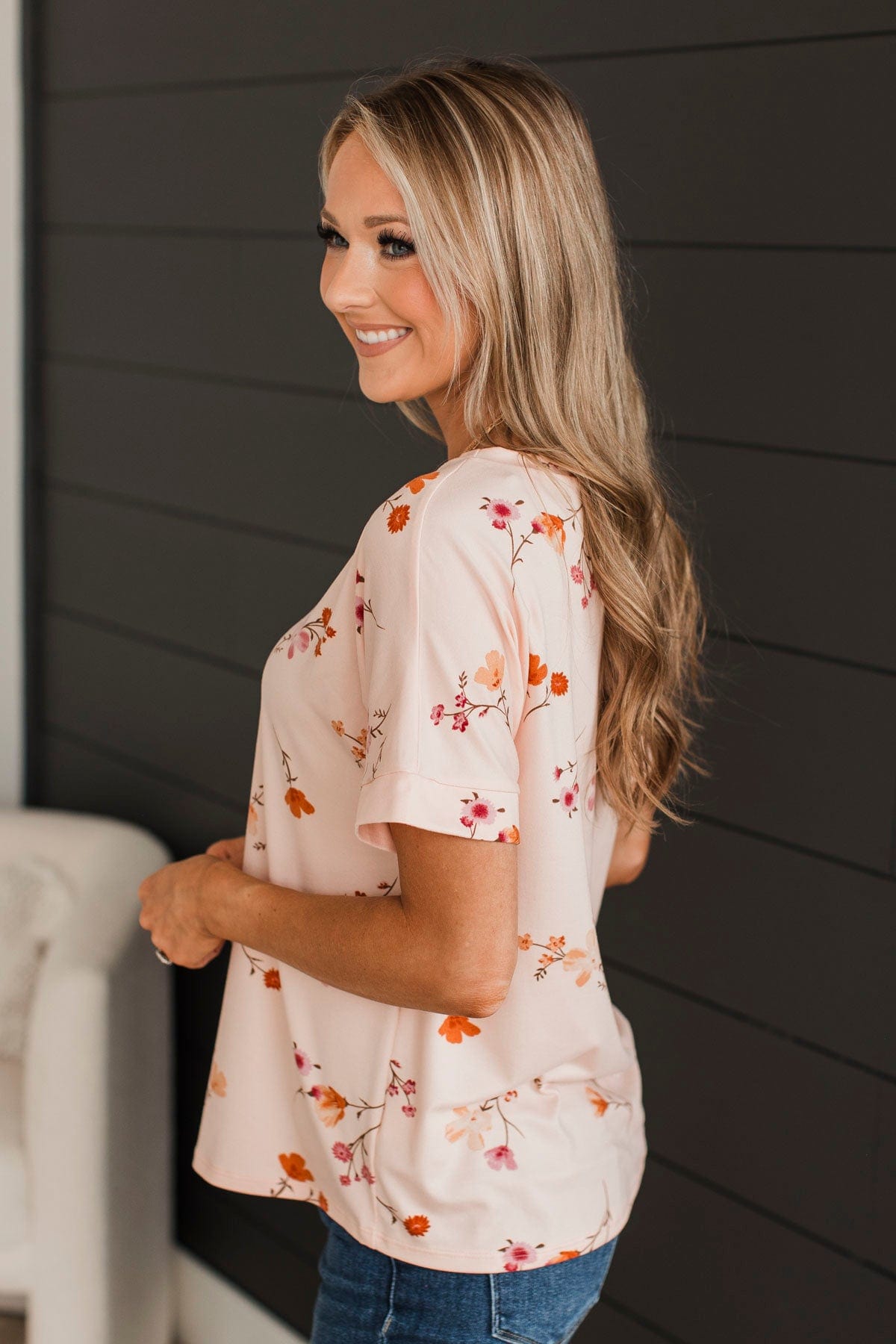 Lost In Your Gaze Floral Top- Blush