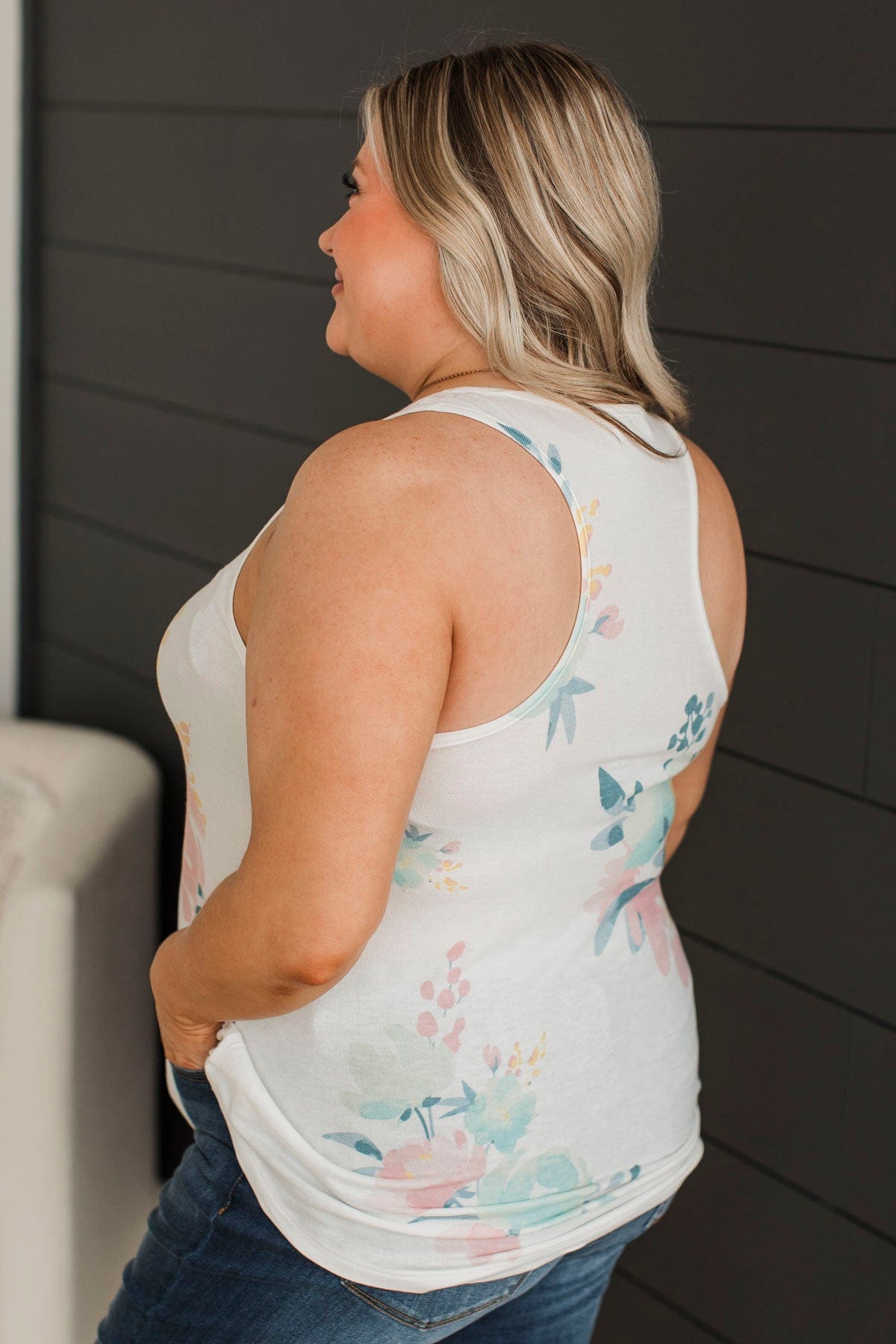 All Is Peachy Floral Tank Top- Ivory