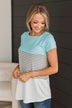Winning In Life Color Block Top- Light Blue & Ivory
