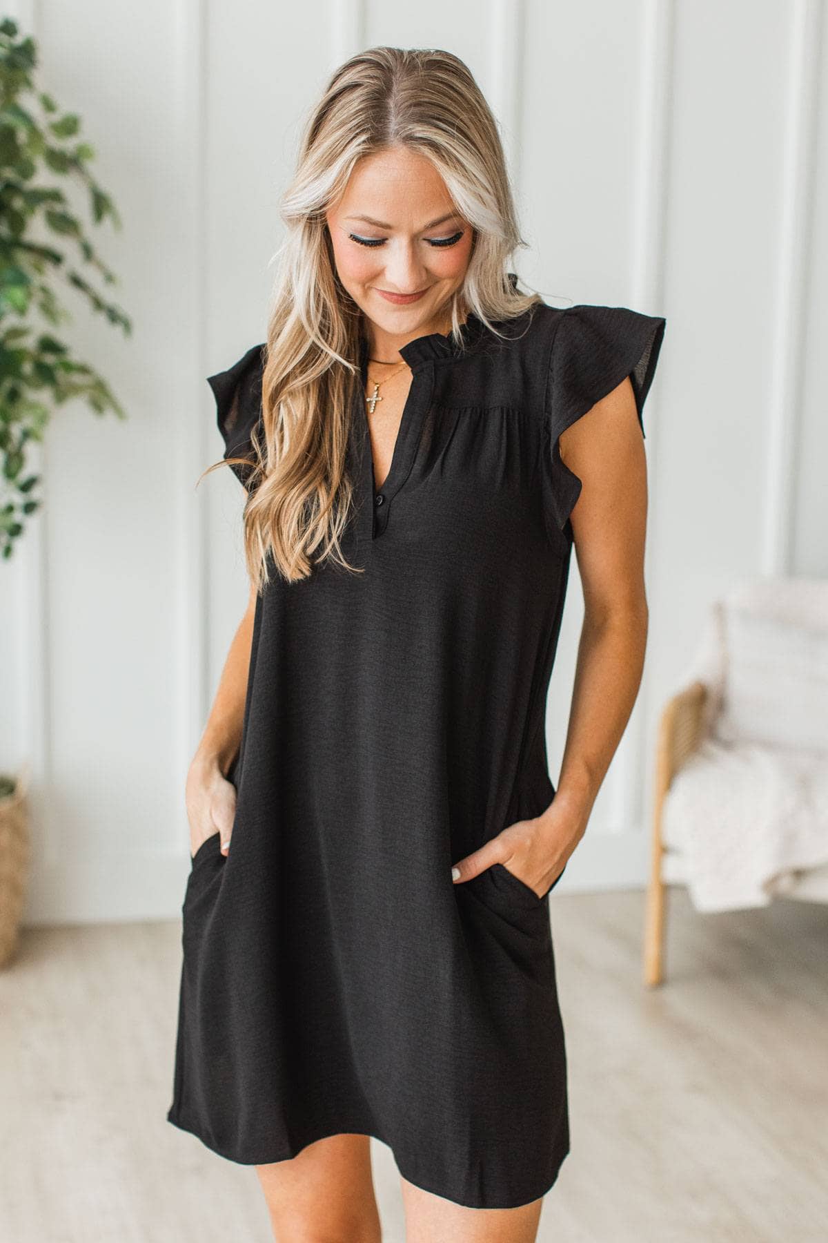 Softly Dreaming Ruffled Mini Dress- Black