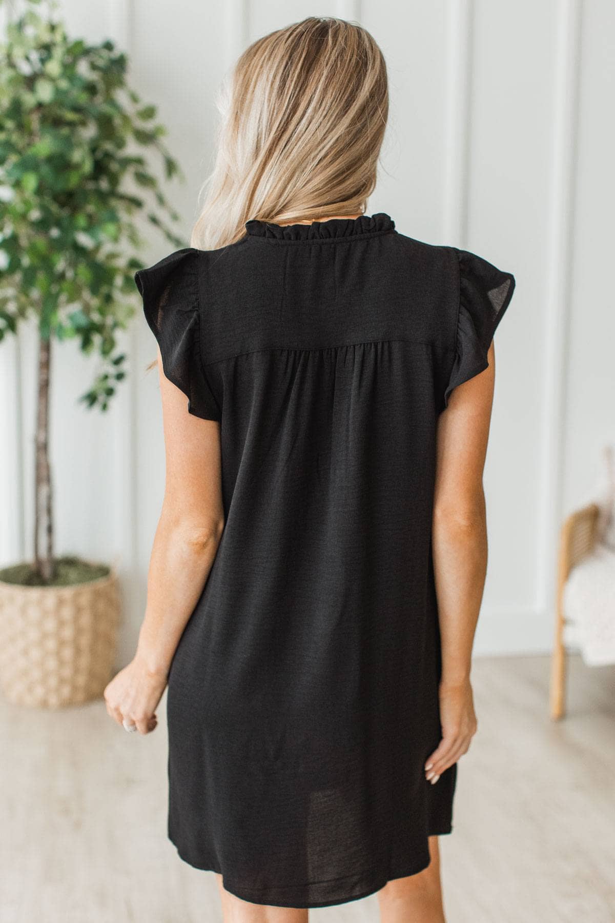 Softly Dreaming Ruffled Mini Dress- Black