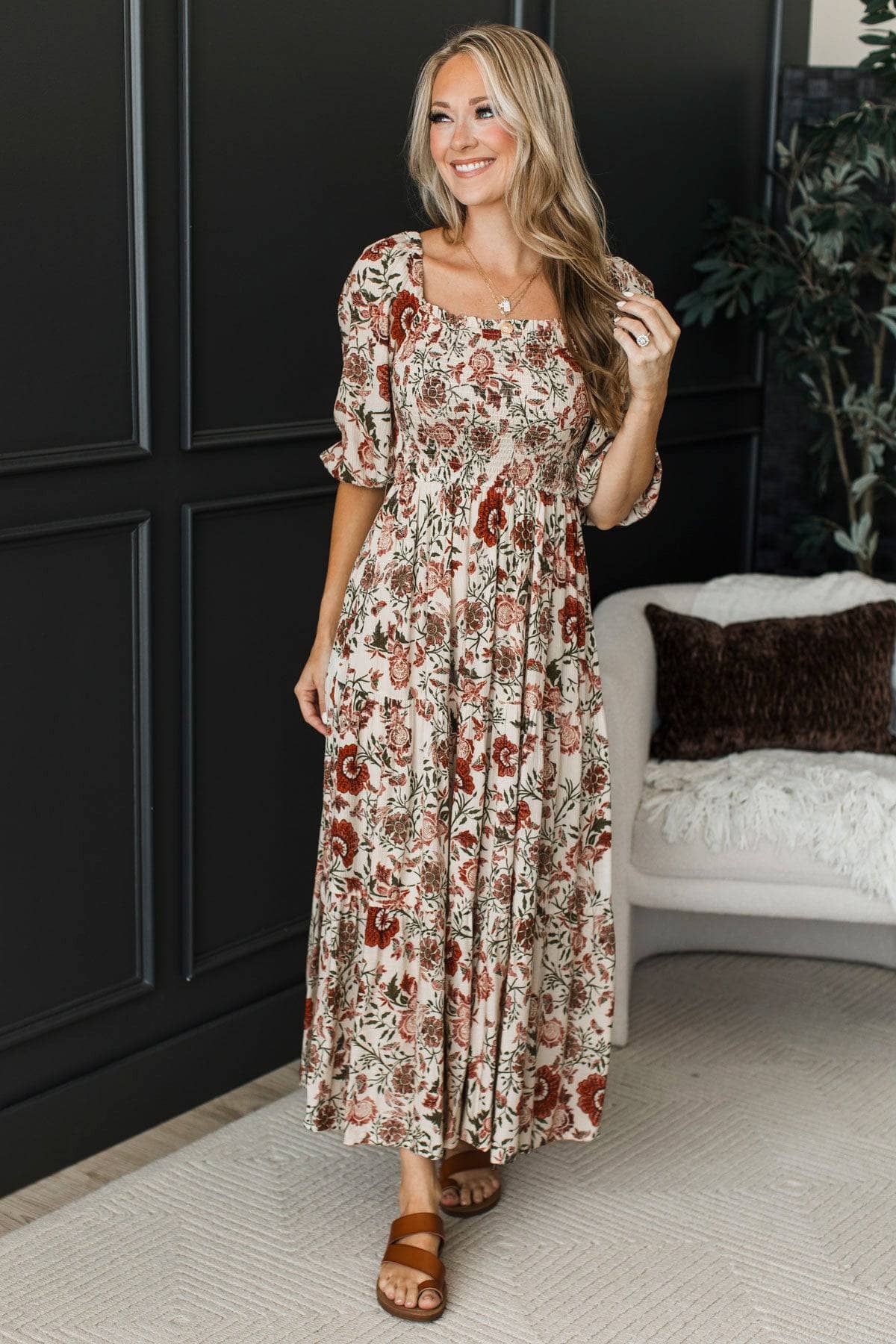 maxicoです！Ann Fuller Designsポプリドール Fool For Love Floral Maxi Dress- Ivory & Brick Red