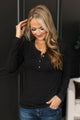 Endless Happiness Long Sleeve Henley Top- Black