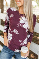 Just For Love Floral Sweater- Plum
