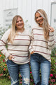 Nobody But Us Striped Sweater- Oatmeal & Burgundy