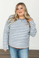 Pinky Promises Striped Knit Sweater- Ivory & Steel Blue