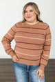 Peace Lives Inside Striped Sweater- Terracotta