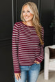 Creative Solutions Striped Knit Sweater- Burgundy