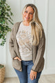 Warmhearted Gatherings Open Front Cardigan- Heathered Taupe