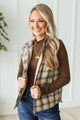 Warm Afternoons Plaid Puffer Vest- Tan & Brown