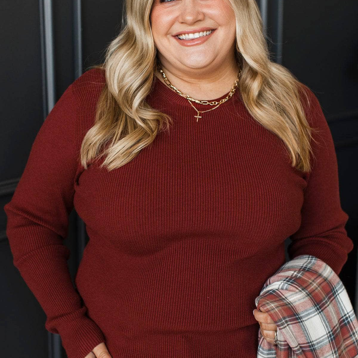 Be Present Ribbed Knit Sweater- Dark Rust Red – The Pulse Boutique