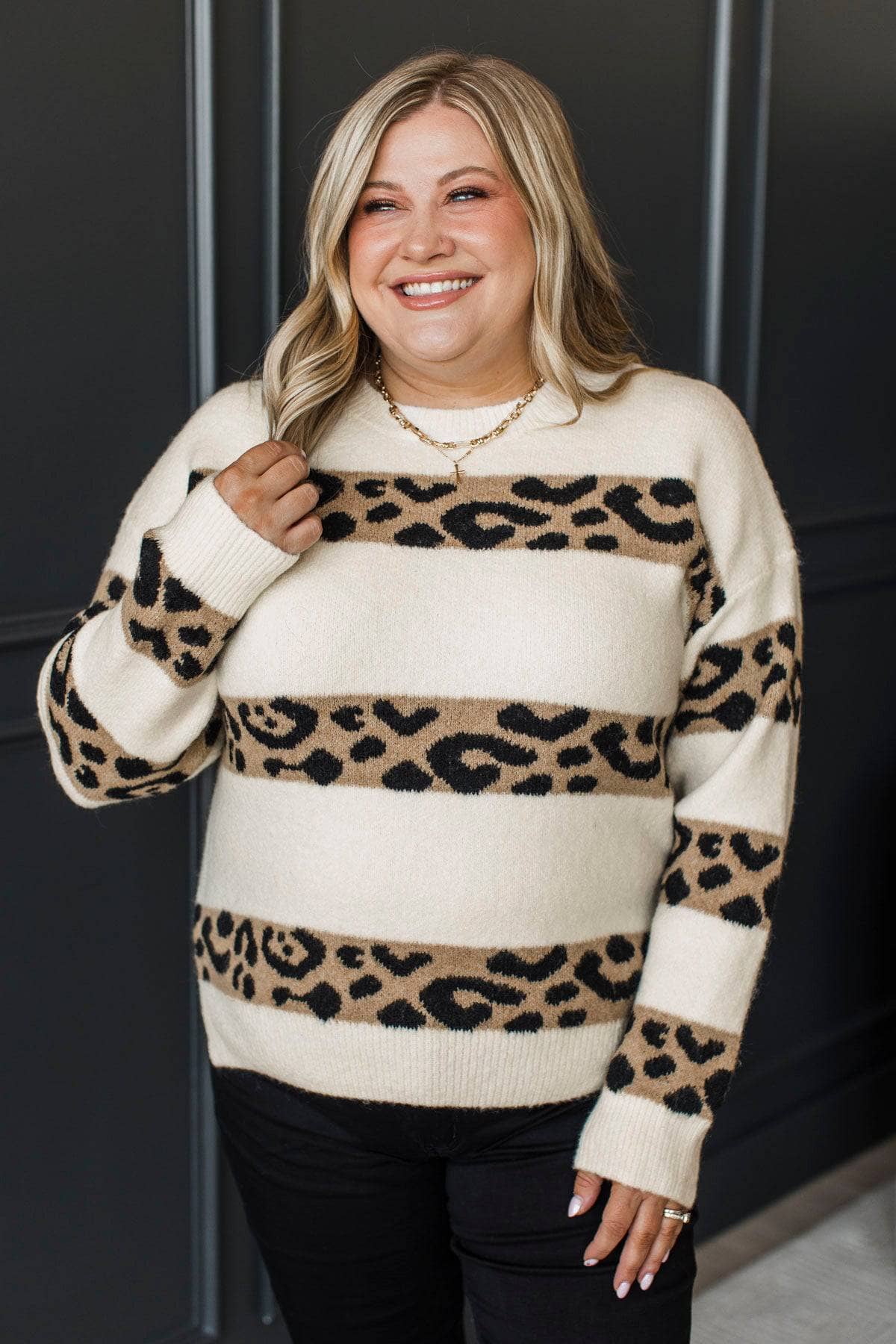 トップス LIBERE CHEEKY KNIT SWEAT / IVORY Natural Wonder Striped Knit Sweater- Ivory