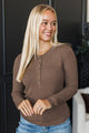 Precious Heart Long Sleeve Henley Top- Dark Taupe
