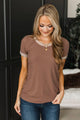 Smiles All Around Ribbed Short Sleeve Top- Brown & Oatmeal