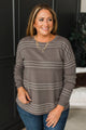 All At Once Stitch Stripe Sweater- Dark Mocha