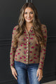 Blush & Bloom Floral Button Up Top- Medium Brown & Raspberry