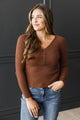 Drifting Along Ribbed V-Neck Sweater Top- Nutmeg