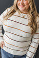 Peace Lives Inside Striped Sweater- Ivory & Brown