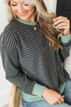 See What's Next Striped Pullover Top- Navy & Sage