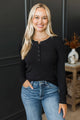 Precious Heart Long Sleeve Henley Top- Black