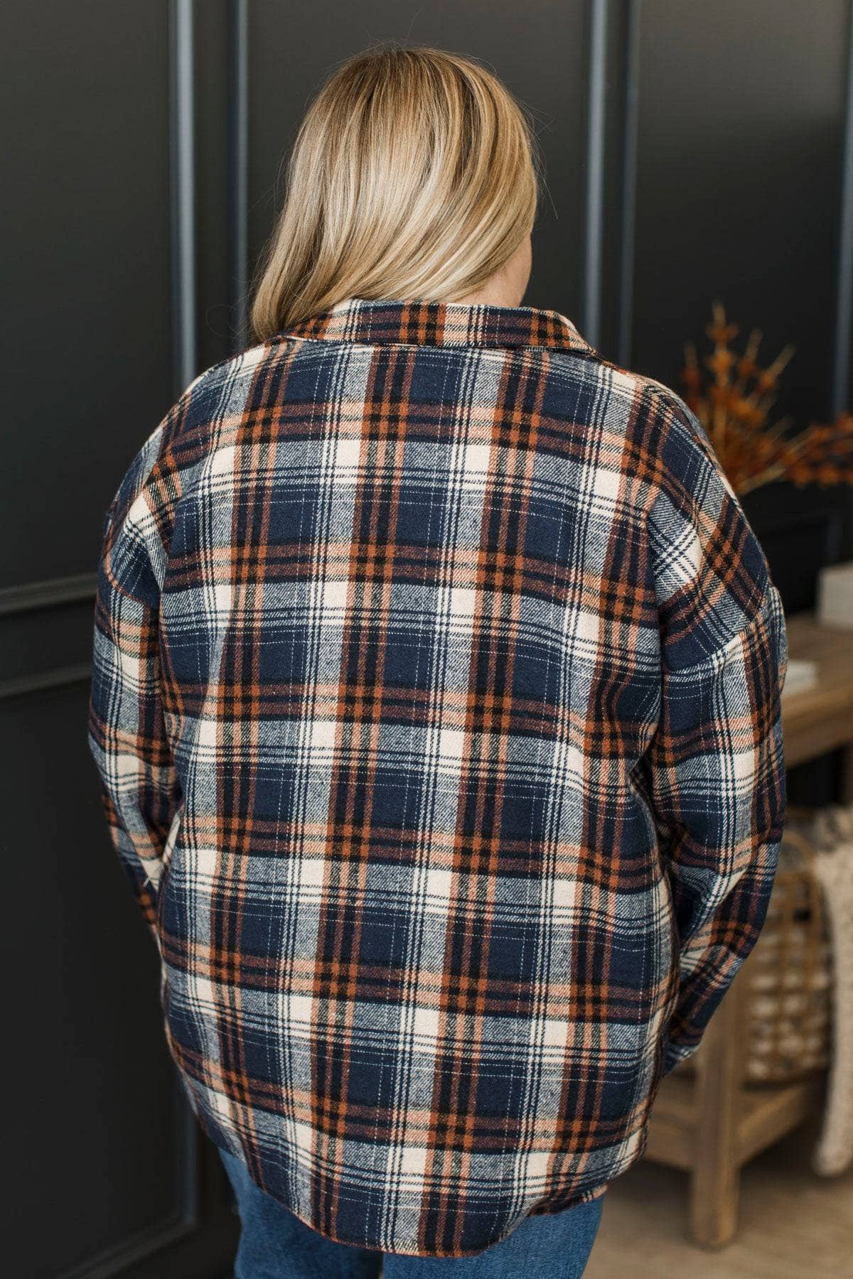 Campfire Nights Plaid Jacket- Navy