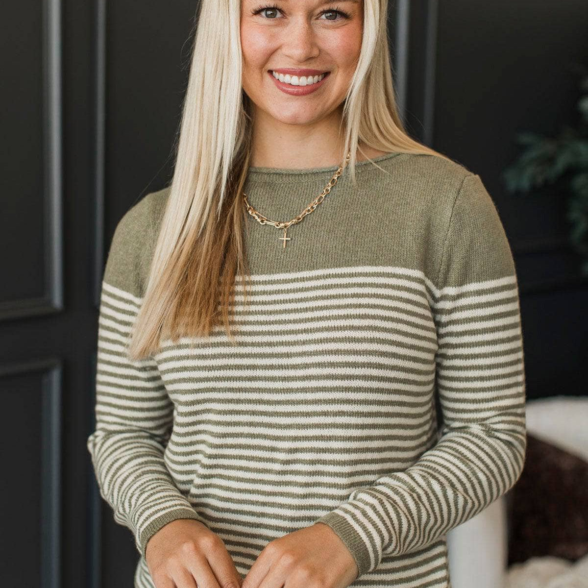 Capture Memories Striped Knit Sweater- Dusty Olive – The Pulse Boutique