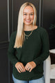 Where I Belong Waffle Knit Sweater- Forest Green