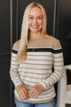 Can't Stay Away Striped Sweater- Hunter Green & Beige