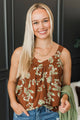 Pure Happiness Floral Tank Top- Rust Brown