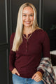 Precious Heart Long Sleeve Henley Top- Burgundy