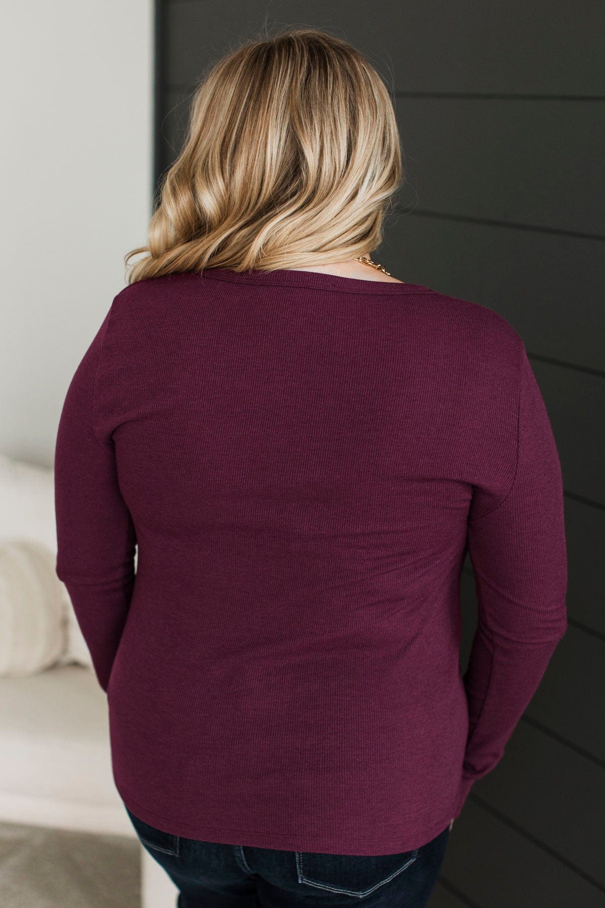 Berry Wine Warm Cotton Frilled Sleeve Top