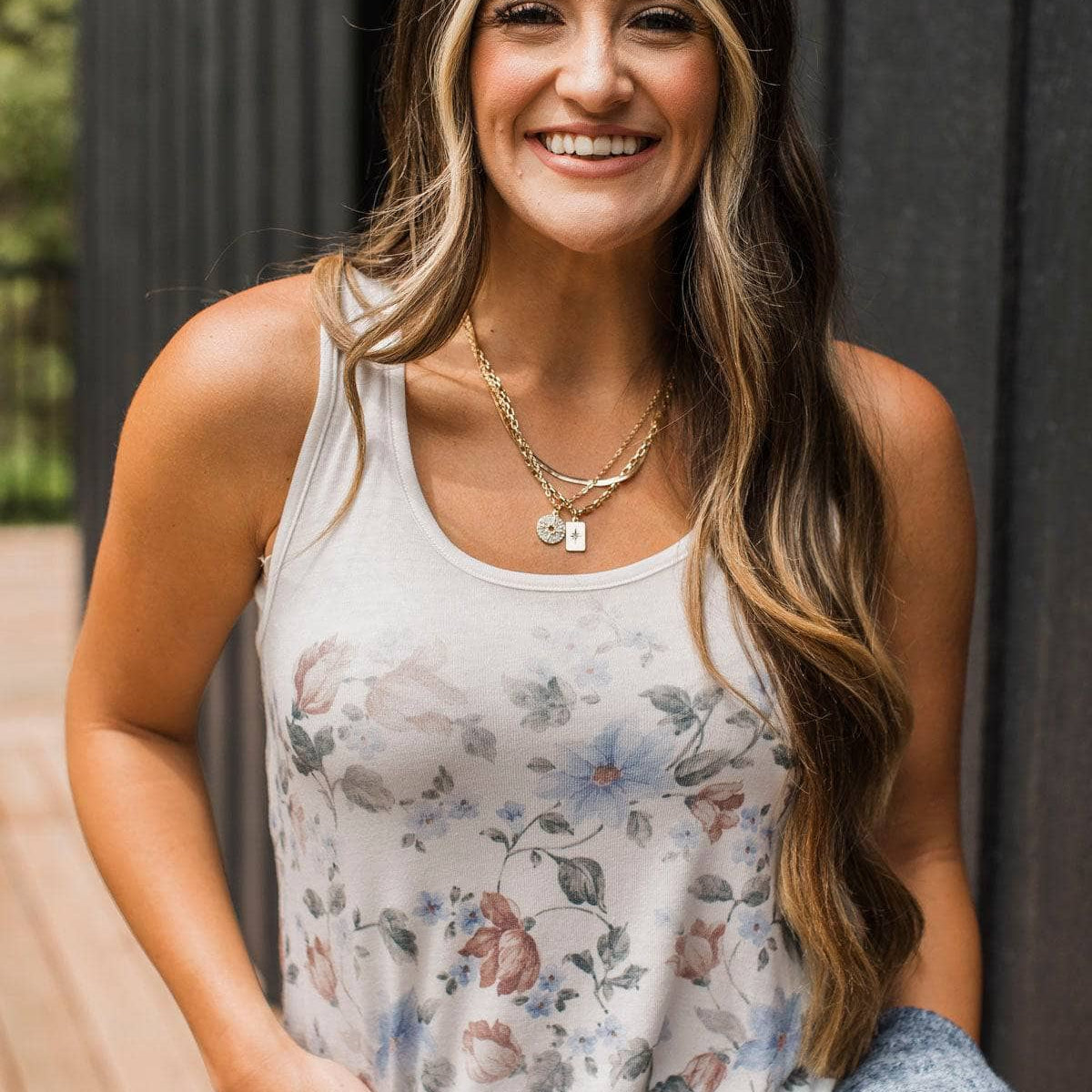 Sentiment Tank Beautiful Sentiments Floral Tank Top- Ivory & Blue – The Pulse Boutique
