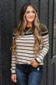 Can't Stay Away Striped Sweater- Off-White & Olive
