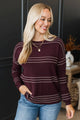 All At Once Stitch Stripe Sweater- Dark Plum
