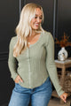 Let’s Unwind Long Sleeve Waffle Top- Light Olive