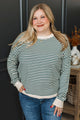 Big Statements Striped Knit Sweater- Ivory & Teal