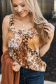 Pure Happiness Floral Patchwork Tank Top- Brown