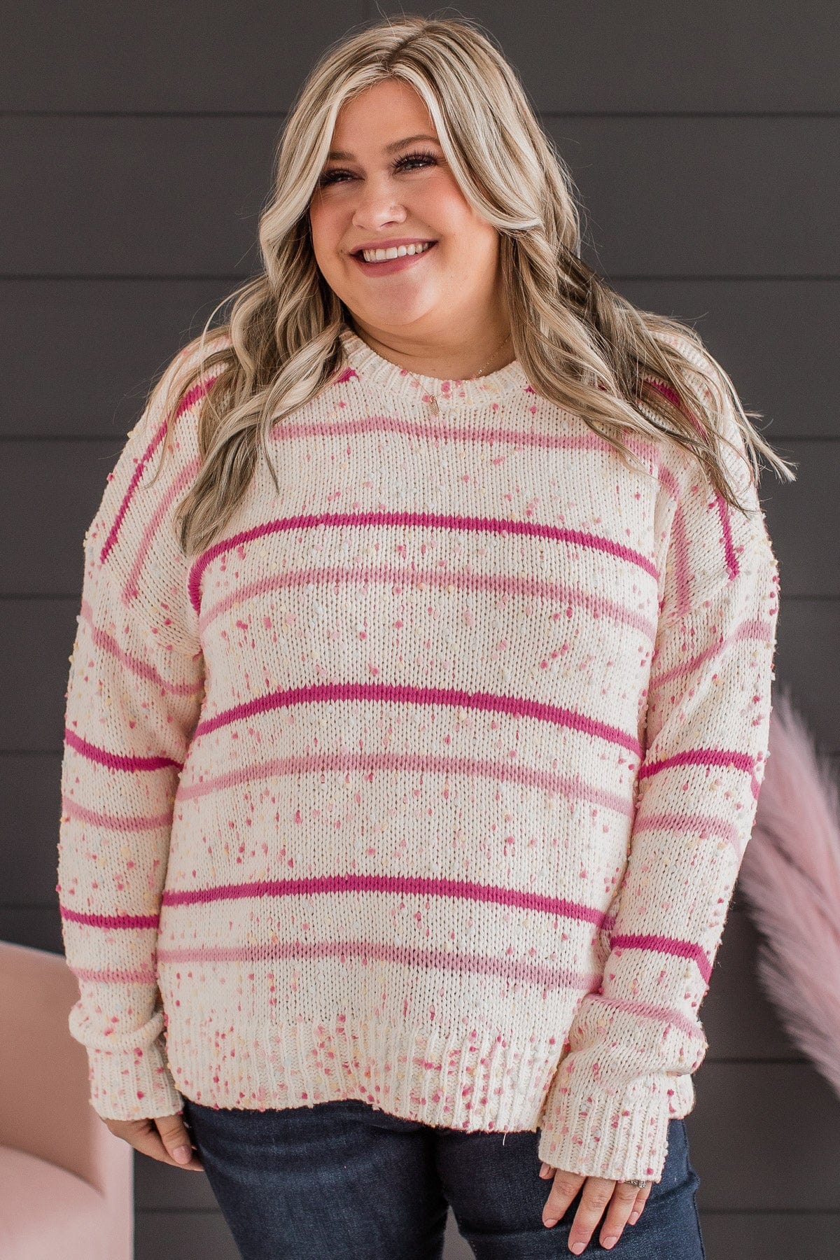 Stay Tuned Confetti Knit Sweater- Ivory & Pink