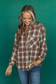 Forever Devoted To You Button Up Plaid Top- Tan & Red